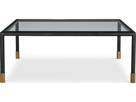 Jennings Square Coffee Table Tempered Glass with Bronze Metal and Brass Trim