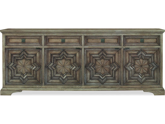 Casa Bella Carved Credenza in Timber Grey with Gunmetal Hardware