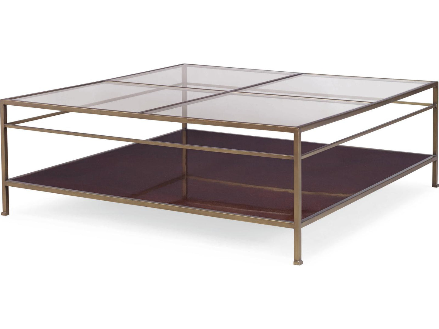 Hyde Park Square Coffee Table Walnut Veneers and Antique Brass