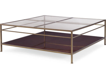 Hyde Park Square Coffee Table Walnut Veneers and Antique Brass