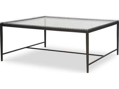 Logan Square Square Cocktail Table with Bronze Metal Frame and Tempered Glass Top