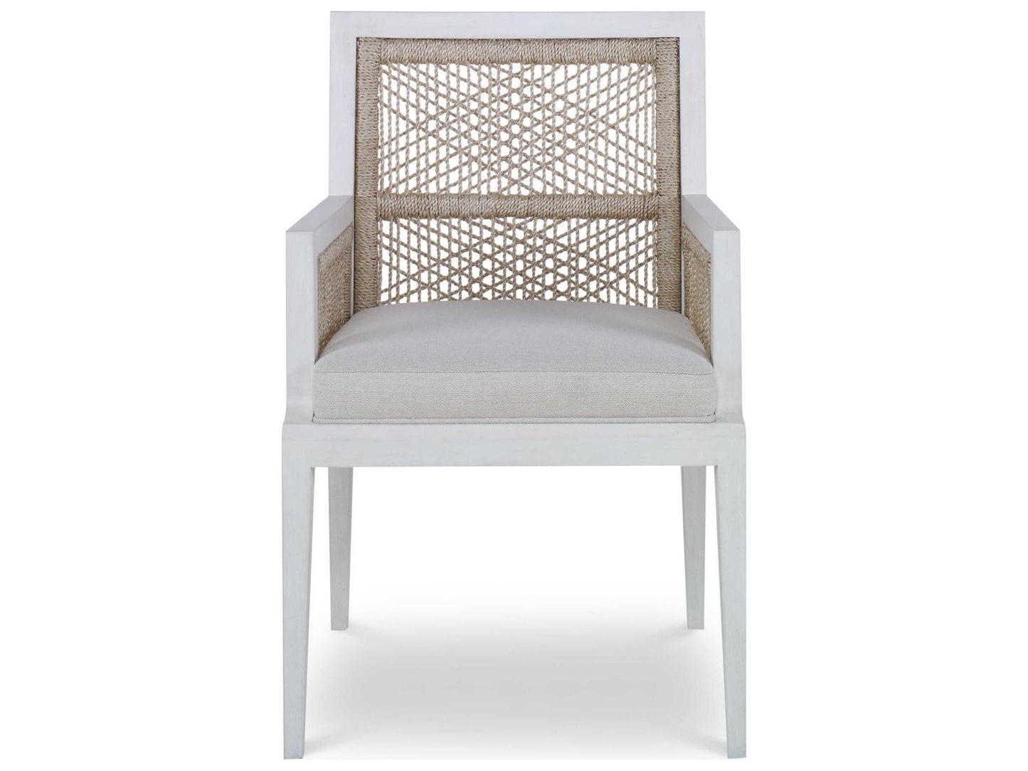 Curate Hardwood White Upholstered Arm Dining Chair