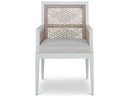 Curate Hardwood White Upholstered Arm Dining Chair