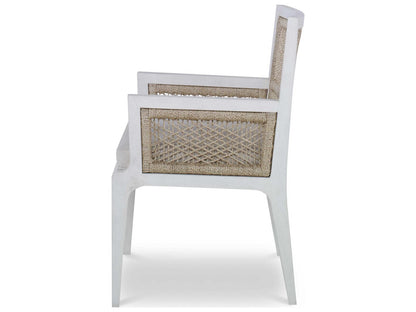Curate Hardwood White Upholstered Arm Dining Chair