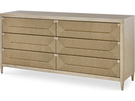 Palmetto Six Drawer Dresser with Abaca Rope Panels and Grey Wash