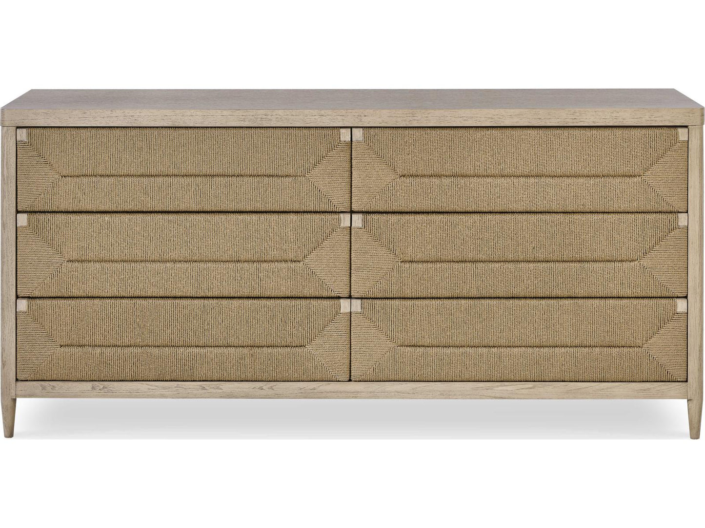 Palmetto Six Drawer Dresser with Abaca Rope Panels and Grey Wash