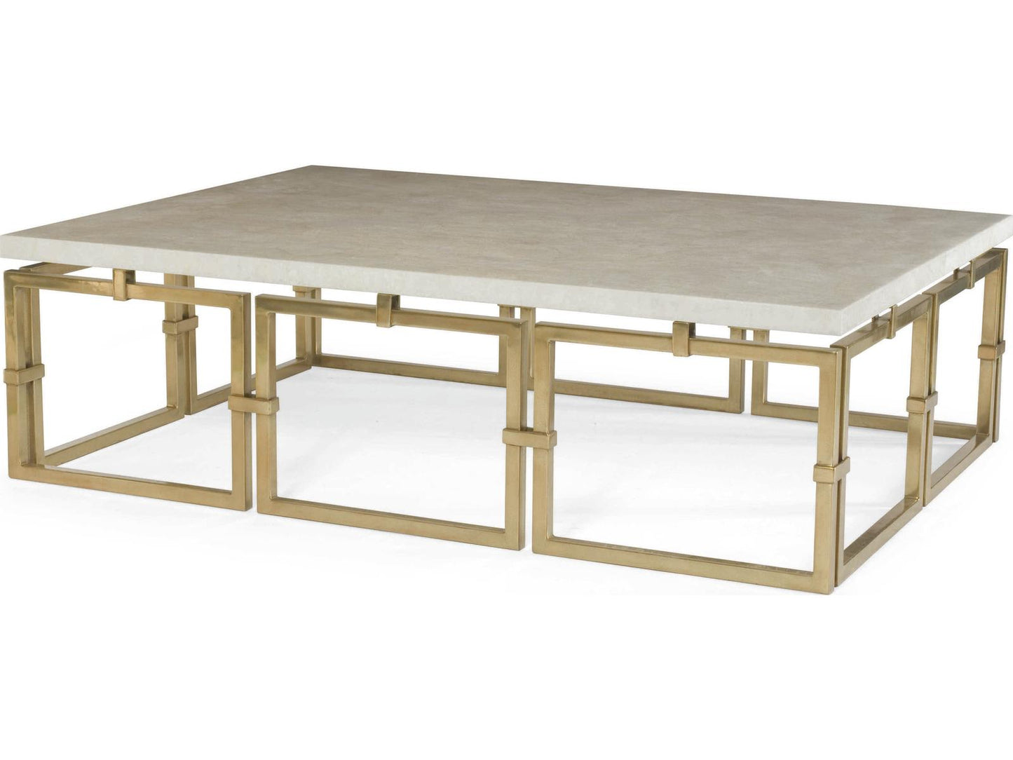 Grand Tour Links Rectangle Coffee Table in Brass and Crystal Stone Quartz