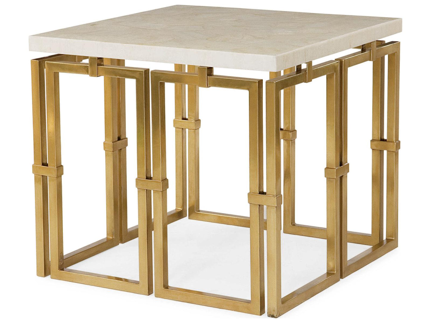 Grand Tour Links Square Stone End Table with Antique Brass Base