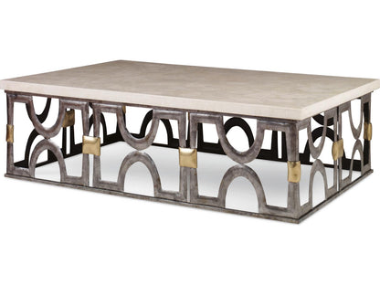 Grand Tour Rectangle Coffee Table in White Onyx Stone and Bronze