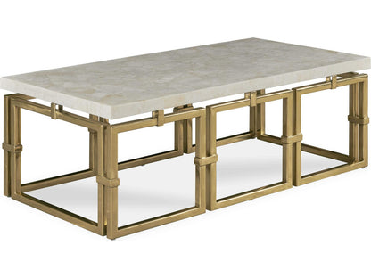 Grand Tour Rectangular Coffee Table in Crystal Stone and Antique Brass