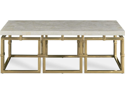 Grand Tour Rectangular Coffee Table in Crystal Stone and Antique Brass