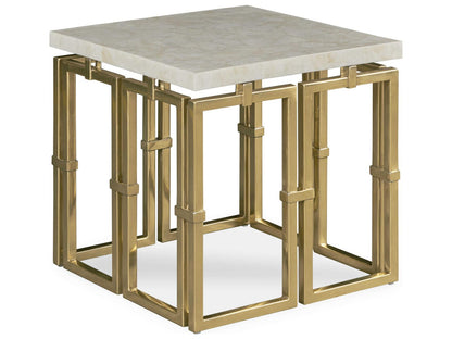 Grand Tour Links Round Chairside Table with Brass and Quartz Top