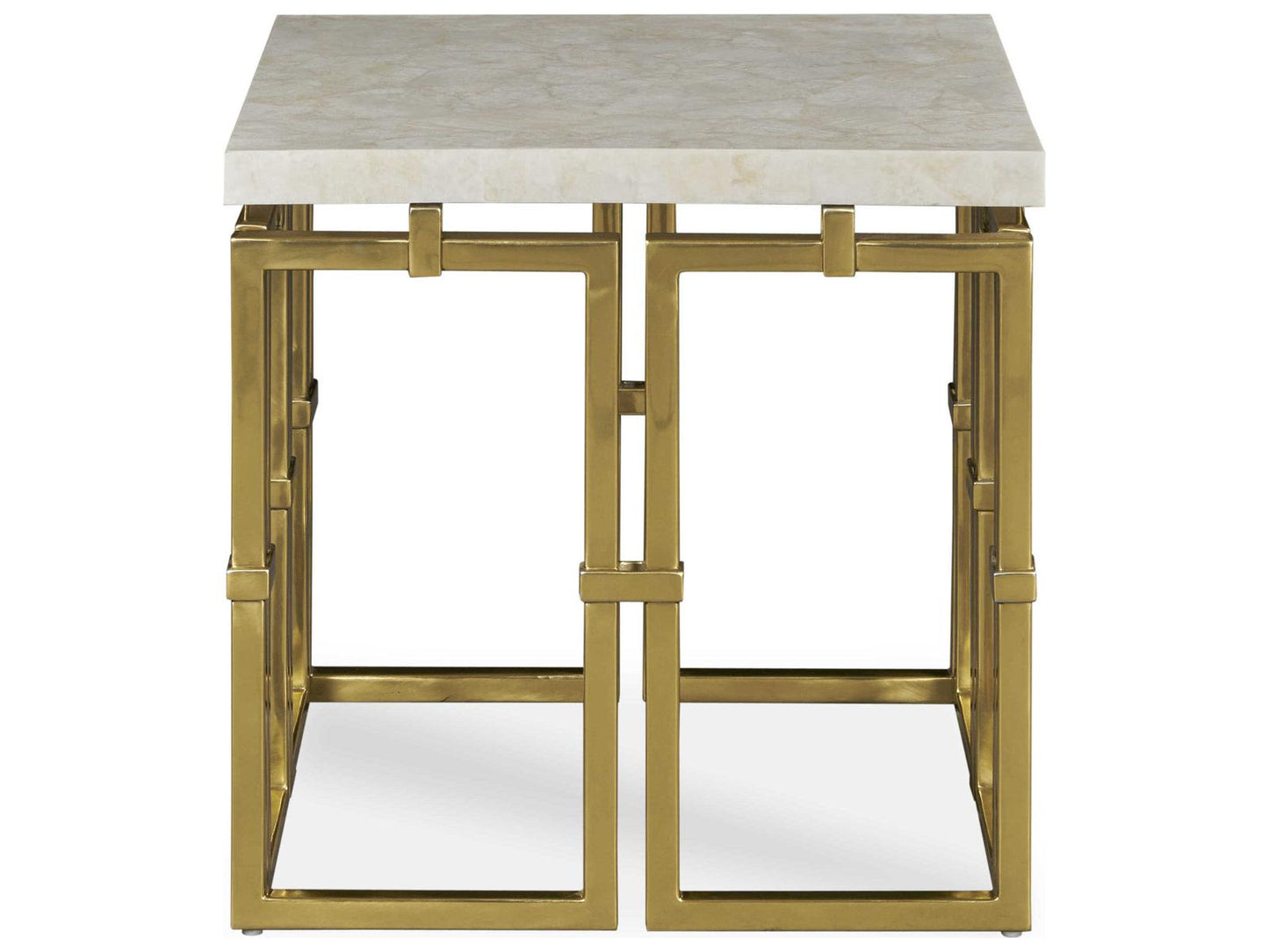 Grand Tour Links Round Chairside Table with Brass and Quartz Top