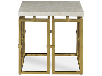 Grand Tour Links Round Chairside Table with Brass and Quartz Top