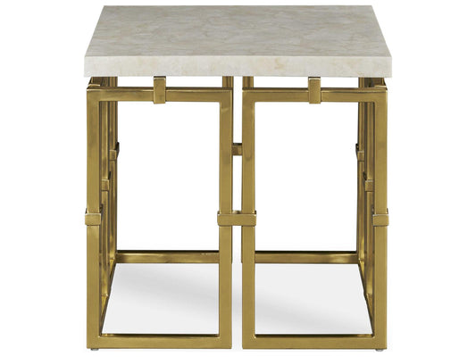 Grand Tour Links Round Chairside Table with Brass and Quartz Top