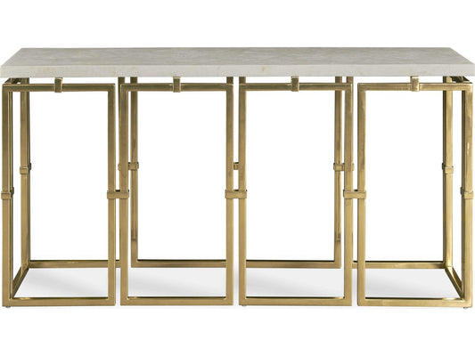Grand Tour Links Console Table with Crystal Stone and Antique Brass
