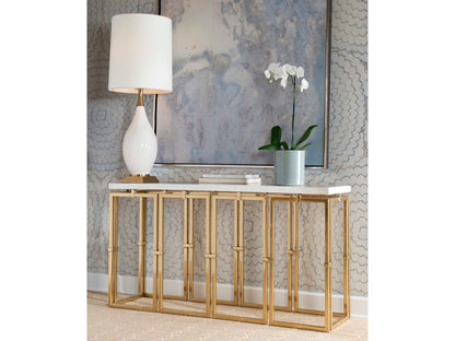 Grand Tour Links Console Table with Crystal Stone and Antique Brass
