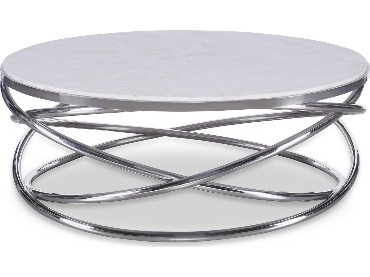Equinox Round Coffee Table in Polished Nickel and Crystal Stone