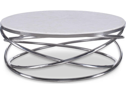 Equinox Round Coffee Table in Polished Nickel and Crystal Stone