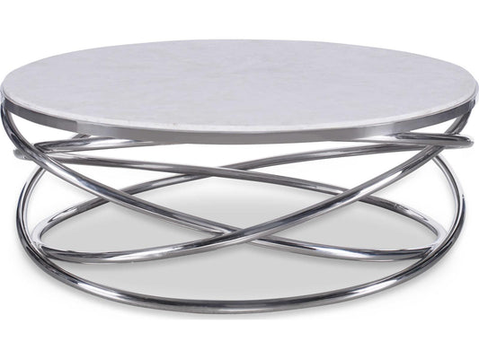 Equinox Round Coffee Table in Polished Nickel and Crystal Stone
