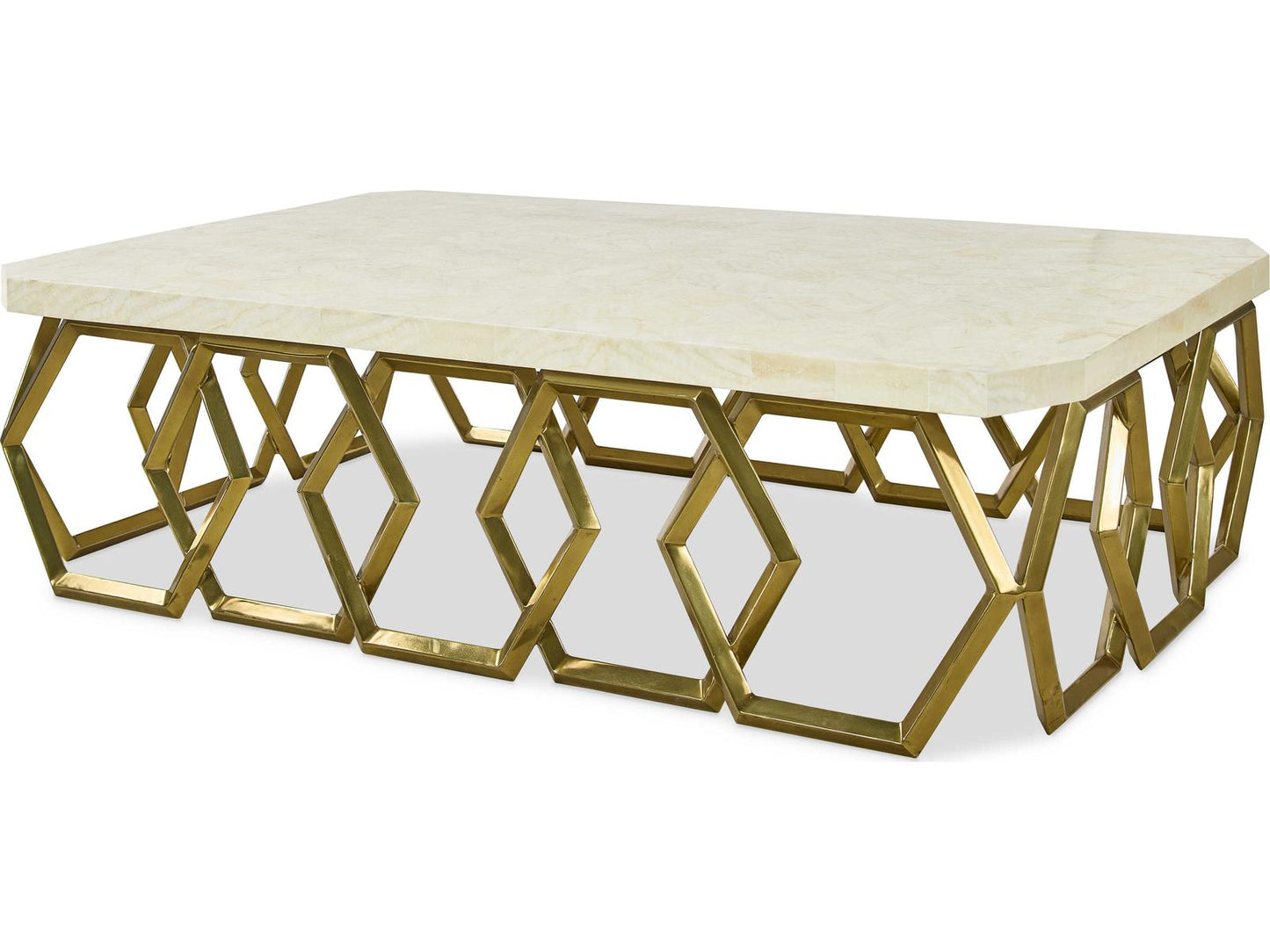 Grand Tour Devon Rectangle Coffee Table with Inlaid Stone Top and Brass Base