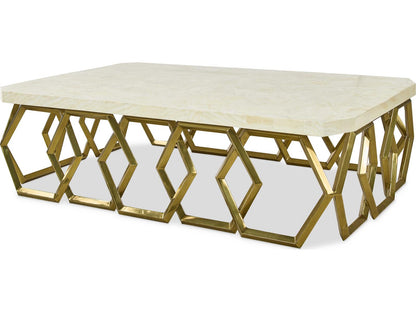 Grand Tour Devon Rectangle Coffee Table with Inlaid Stone Top and Brass Base