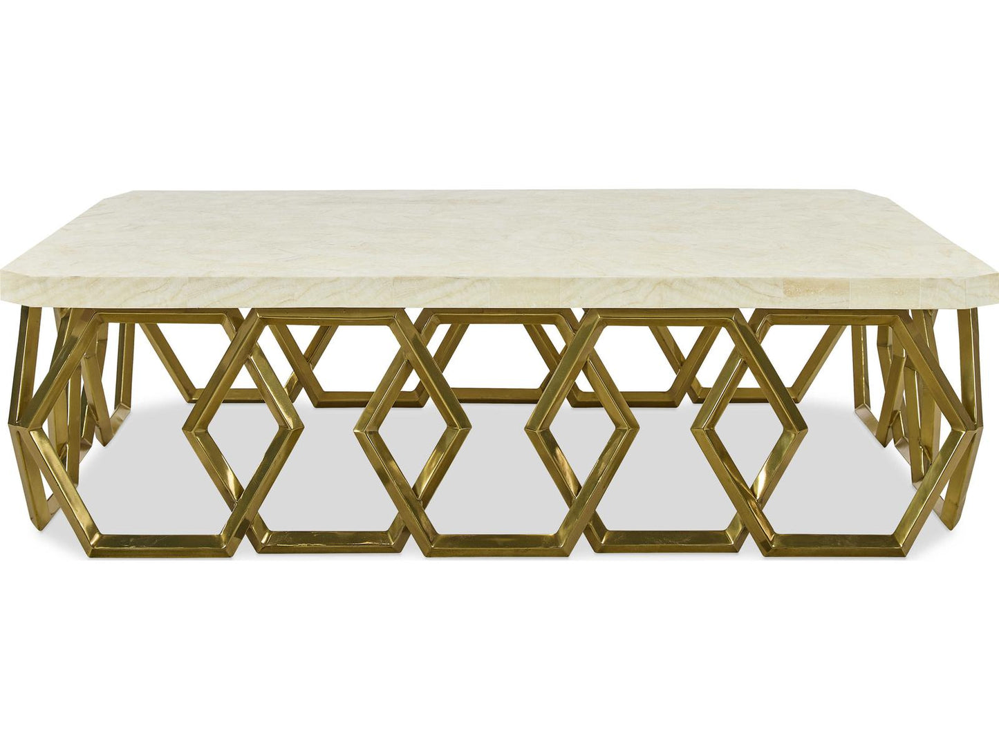 Grand Tour Devon Rectangle Coffee Table with Inlaid Stone Top and Brass Base