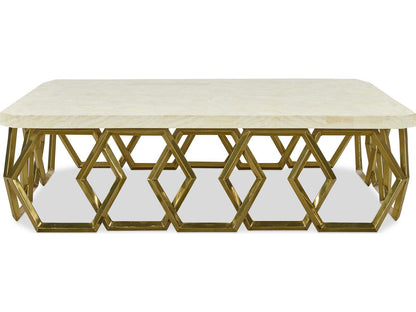Grand Tour Devon Rectangle Coffee Table with Inlaid Stone Top and Brass Base