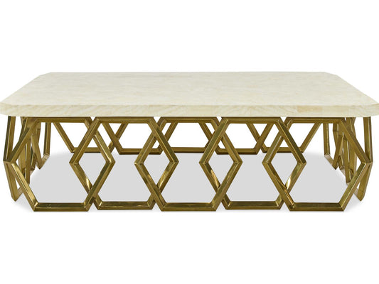 Grand Tour Devon Rectangle Coffee Table with Inlaid Stone Top and Brass Base
