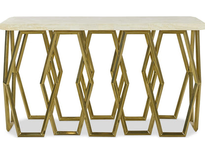 Devon Console Table with Crystal Stone Top and Antique Brass Base