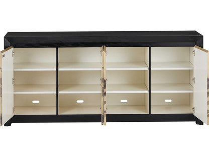 Currey and Company Karlson 80-Inch Credenza Natural Vellum Caviar Black Finish