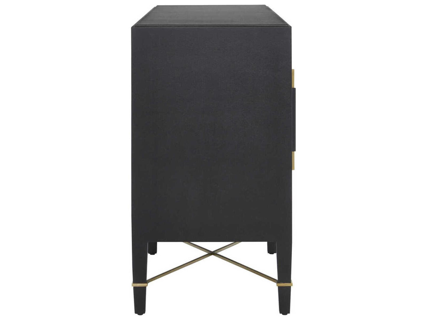 Currey and Company Verona Black Lacquered Linen Sideboard with Champagne Details