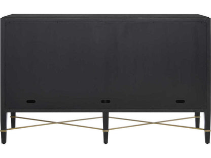 Currey and Company Verona Black Lacquered Linen Sideboard with Champagne Details