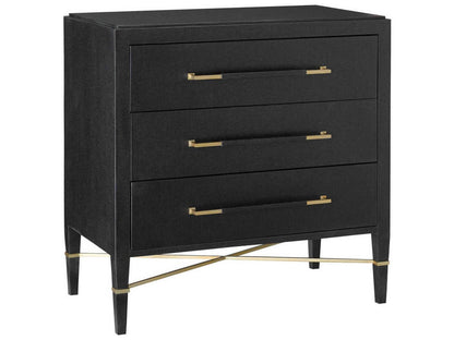 Currey and Company Verona Black Lacquered Linen Chest with Champagne Details