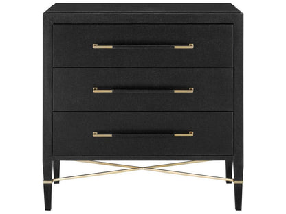 Currey and Company Verona Black Lacquered Linen Chest with Champagne Details