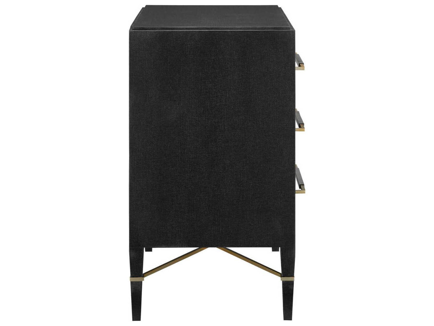 Currey and Company Verona Black Lacquered Linen Chest with Champagne Details