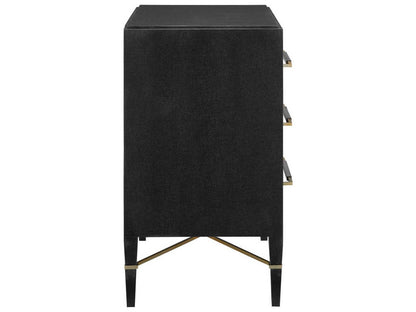 Currey and Company Verona Black Lacquered Linen Chest with Champagne Details
