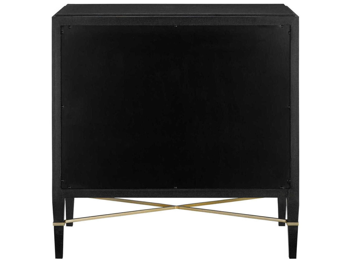 Currey and Company Verona Black Lacquered Linen Chest with Champagne Details