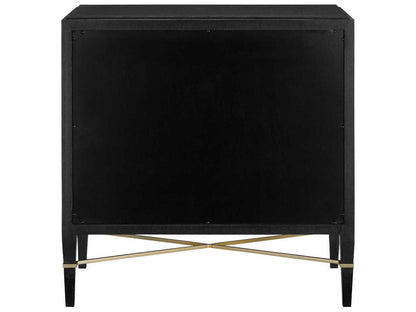 Currey and Company Verona Black Lacquered Linen Chest with Champagne Details