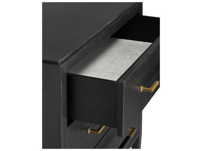 Currey and Company Verona Black Lacquered Linen Chest with Champagne Details