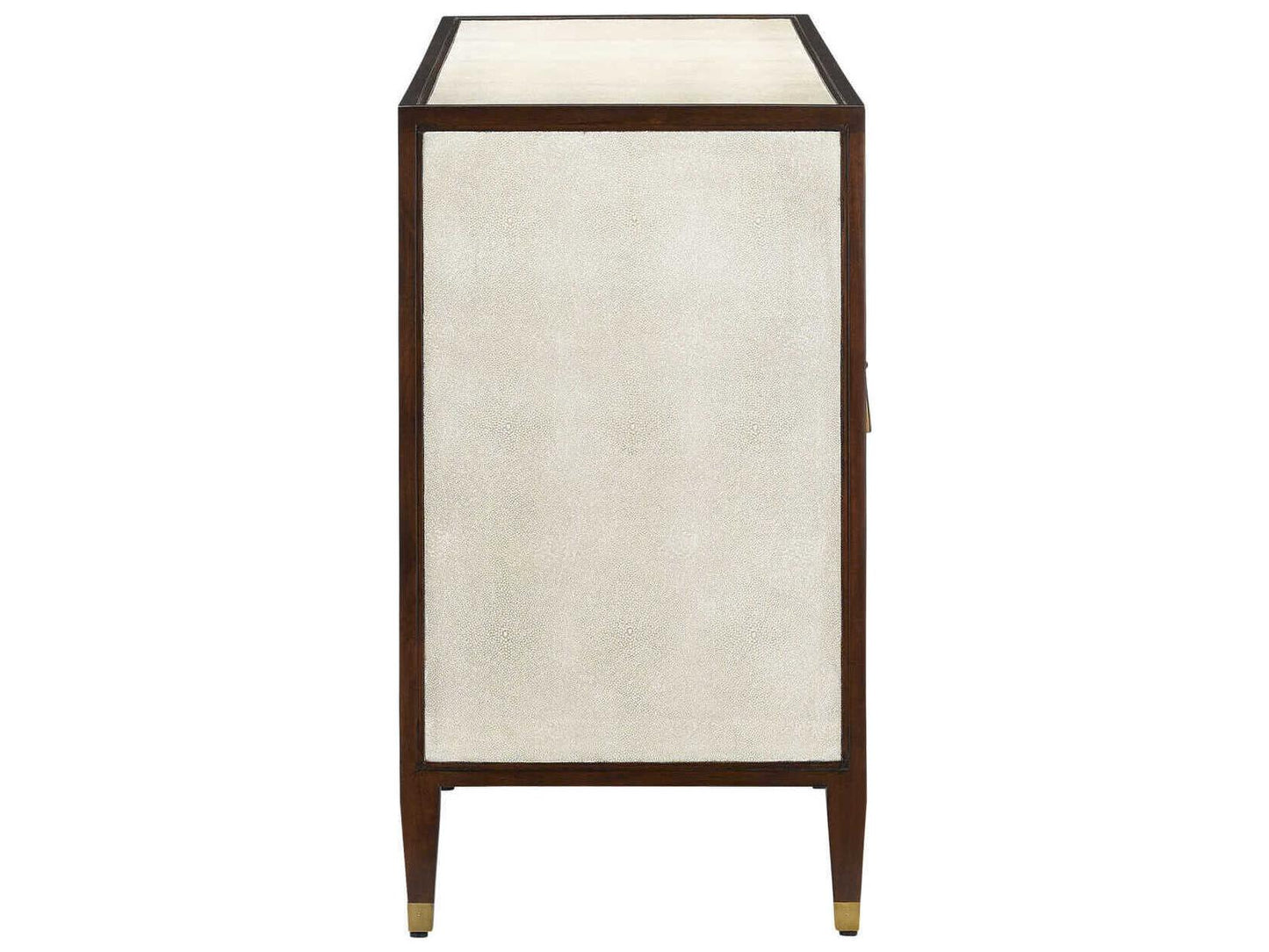 Currey and Company Evie Shagreen Credenza in Ivory and Dark Walnut with Brass Pulls