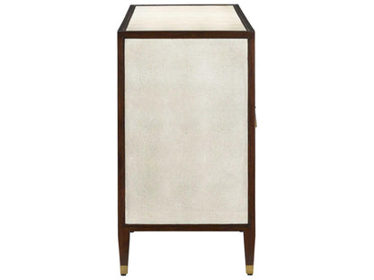 Currey and Company Evie Shagreen Credenza in Ivory and Dark Walnut with Brass Pulls
