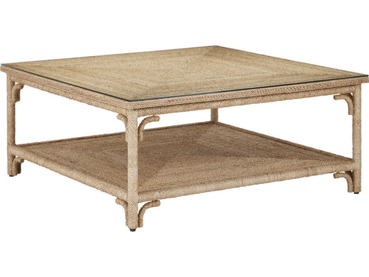 Olisa Square Coffee Table Abaca Rope with Glass Top