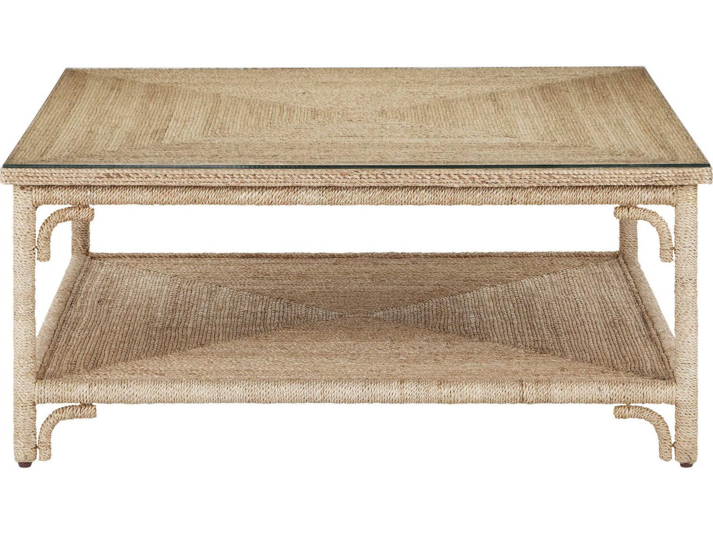 Olisa Square Coffee Table Abaca Rope with Glass Top