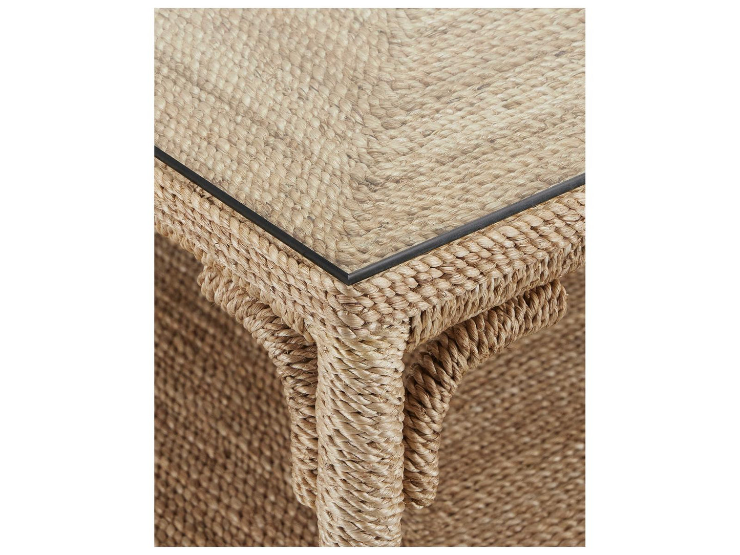 Olisa Square Coffee Table Abaca Rope with Glass Top