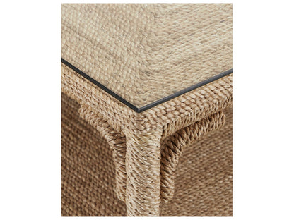 Olisa Square Coffee Table Abaca Rope with Glass Top