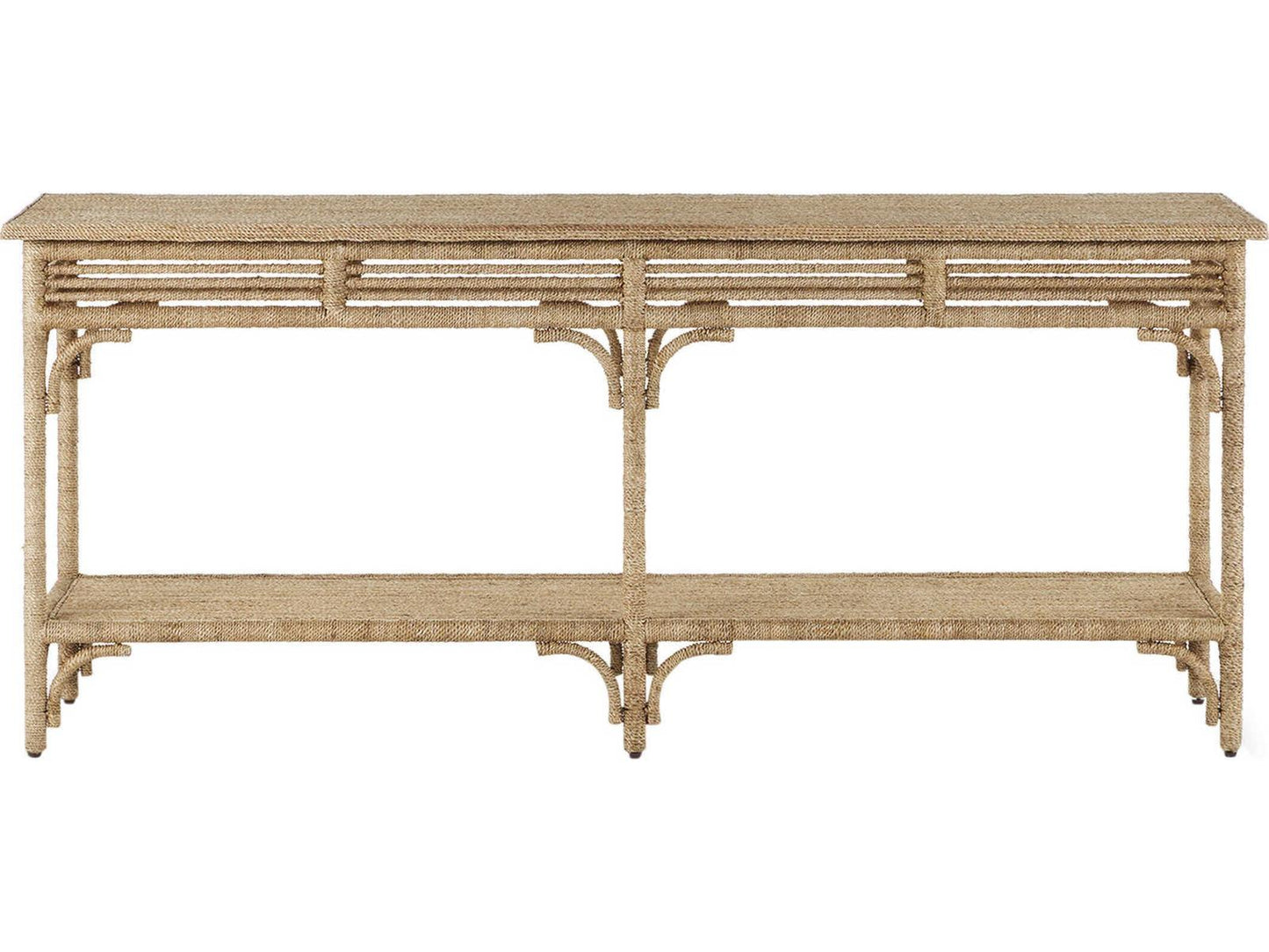 Currey and Company Olisa Large Rope Console Table in Natural Brown Carafe