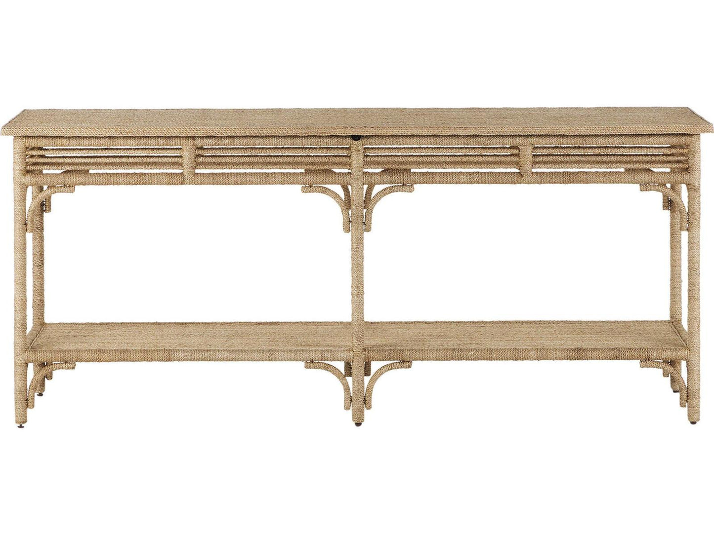 Currey and Company Olisa Large Rope Console Table in Natural Brown Carafe