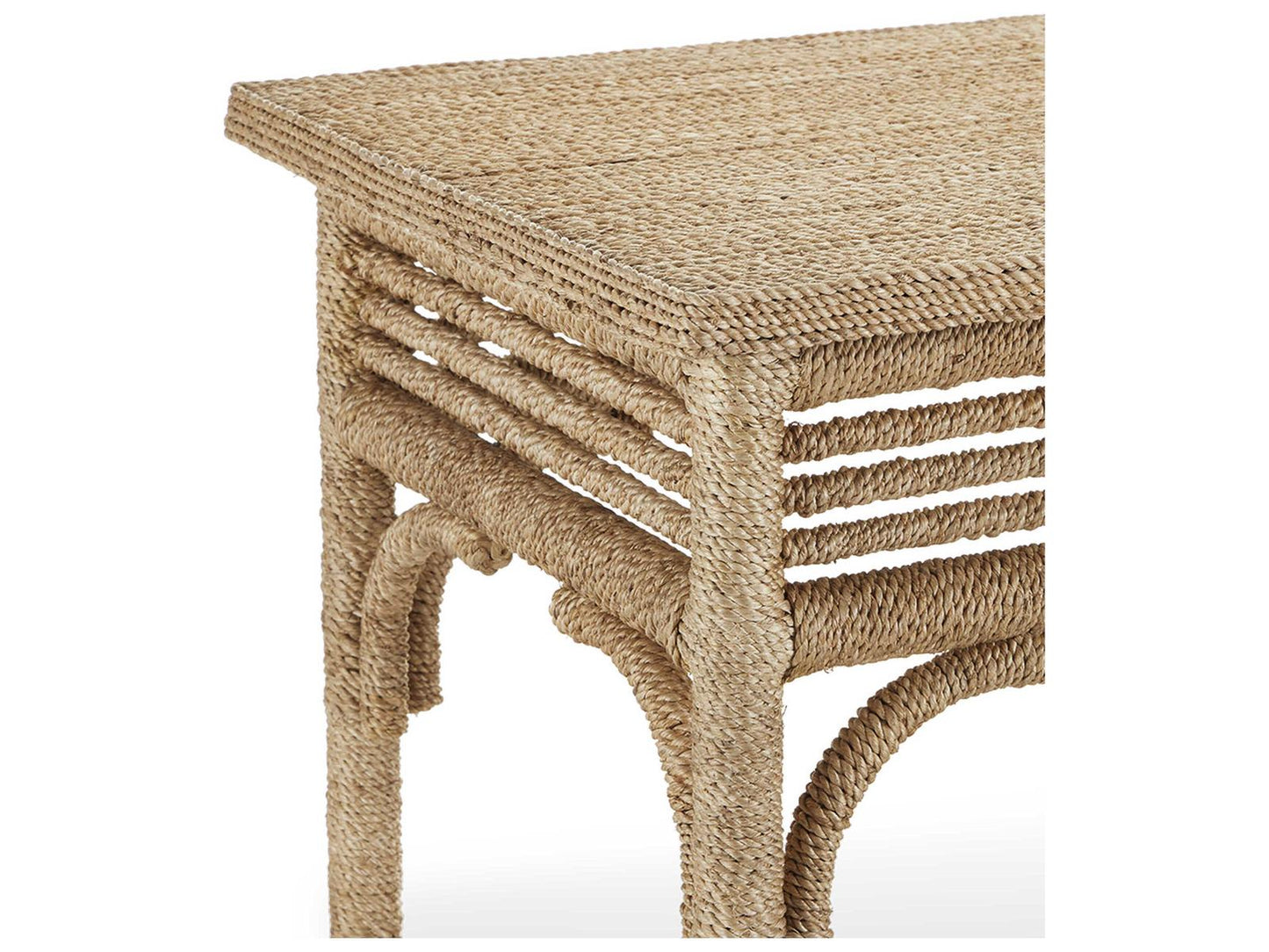 Currey and Company Olisa Large Rope Console Table in Natural Brown Carafe