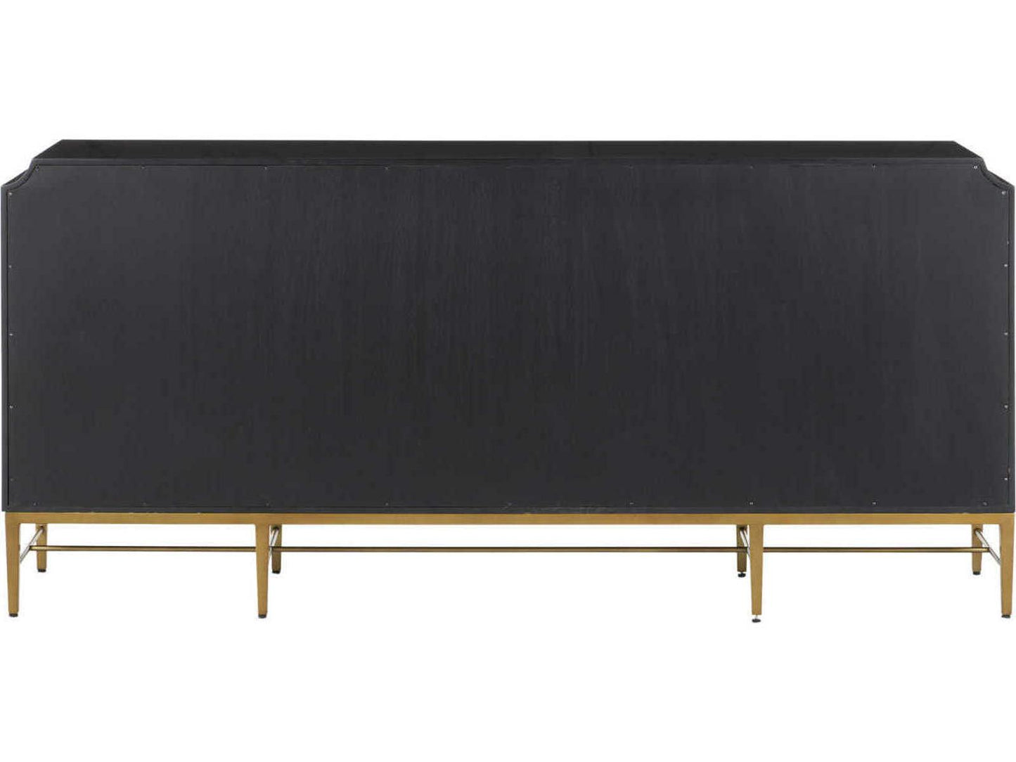 Currey and Company Kallista 4-Door Sycamore Veneer Credenza in Dark Sapphire Blue and Caviar Black